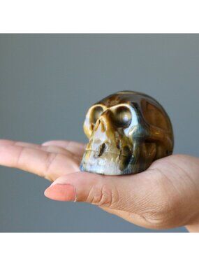 Tigers Eye Skull Secrets of Other World Crystal Golden Brown Hand Carved Stone